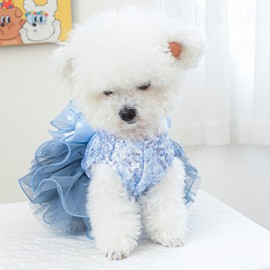 ANIAC Blue Cat Wedding Dress with Bow Knot Dog Wedding Outfit Formal Puppy Clothes for Girl Small Dog Luxury Pet Party Dress for Kitten Chihuahua Yorkie Pomeranian (Blue-2, X-Large)