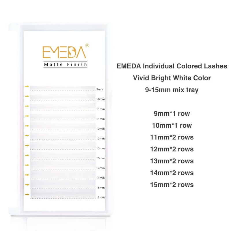 EMEDA White Eyelash Extension Flat Eyelashes Colourful White Light Eyelash