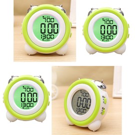 GRIRIW 1pc Double Mute Alarm Clock for Simple Stereo Design Light Green Space Saving Quiet Operation for Bedrooms and Study Areas