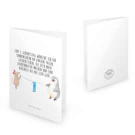 Mr. & Mrs. Panda Geburtstagskarte 1. Geburtstag Maus Pinguin - Geschenk, Geburtstagsgeschenk, Klappkarte, Einladungskarte, Kuchen, Torte, Grusskarte,
