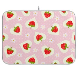 ZzWwR Sweet Cute Strawberry Hearts Floral 16 x 18 Inches Absorbent Dish Drying Mat Microfiber Kitchen Countertop Table Protector Decor Counter Rack Sink Drainer Pad