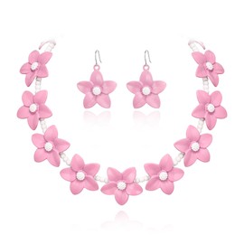 EVER FAITH Daisy Flower Necklace with Earrings Set for Women Girls Cosplay Jewellery Set Dress Up Costume Jewellery for Hot Pink Dress, Crystal