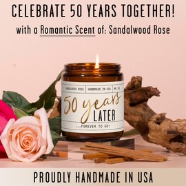 50th Wedding Anniversary Gifts, 50th Anniversary Gifts for Couple - '50 Year Later' Candle, w/Sandalwood Rose - infused w/Essential Oils I 50 Year Anniversary Gifts for Wife I 50Hour Burn I USA Made