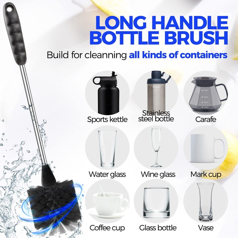 Holikme 6 Pack Bottle Brush Set, 14" Long Handle Stainless