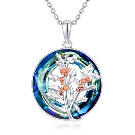 TOUPOP Christmas Gifts for Women Holly Necklace 925 Sterling Silver December Birth Month Flower Floral Pendnat Necklace with Blue Circle Crystal Jewelry Birthday Gifts for Women