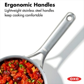 OXO Mira Tri-Ply Stainless Steel, 1.5QT Covered Chef's Pan with Lid, PFAS-Free, Multi Clad, Induction, Dishwasher Safe, Oven Safe, Silver