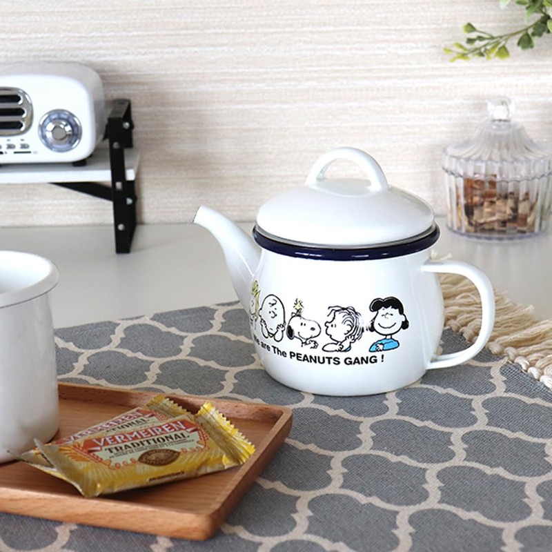 Enameled Peanuts Enamel Teapot (with Strainer) White Size: Approx. W