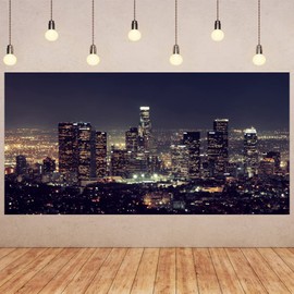 Leyiyi 7x5ft Los Angeles Night Cityscape Backdrop for Photography America California Urban City Modern Skyscrapers Building Bustling City Photo Background Night View Video Shoot Studio Props