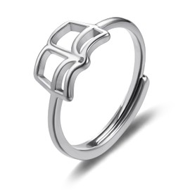 PANTIDE Book Lovers Ring For Women - Open Book Dainty Ring, Bookworm Librarian Reading Book Club Teacher Gifts, Adjustable Thumb Knuckle Stackable Jewelry Christmas Birthday Wedding Gift (Silver)