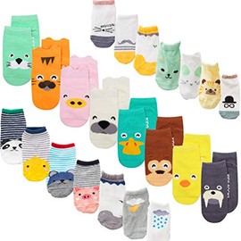XM-Amigo Unisex Baby Socks 22 Pairs/Set Animal Print Cartoon Toddler Socks with Handles Non-Slip Baby Socks for Babies Boys Girls, Pack of 22