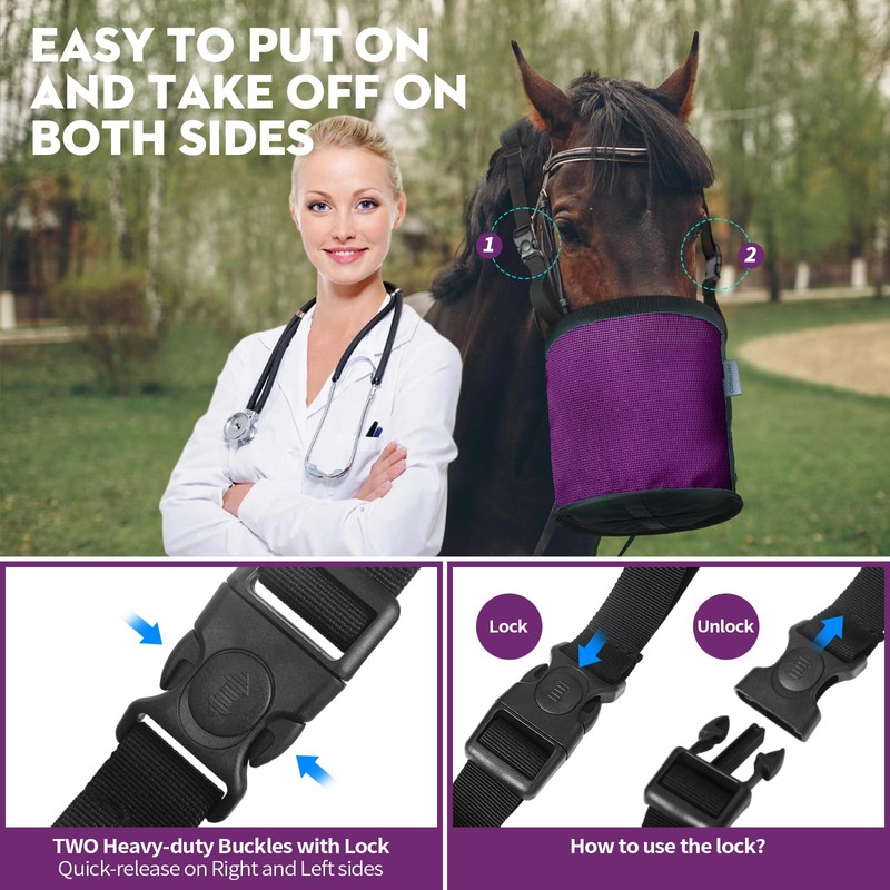 OAHELAKE Horse Feed Bag 2 Pcs, Mesh Feed Bags for