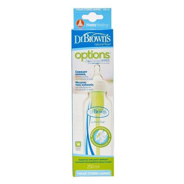 DR. BROWN'S NATURAL FLOW OPTIONS+ ANTI-COLIC BABY BOTTLE NARROW NECK 250ML