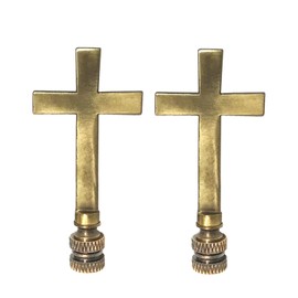 Royal Designs Large Cross 3.5" Lamp Finial for Lamp Shade, Antique Brass - Set of 2