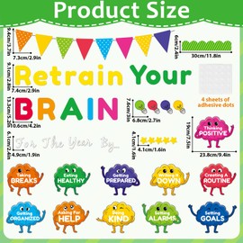 Qyeahkj Brain Bulletin Board Decorations Retrain Your Brain Cutouts Growth Mindset Bulletin Board Set Inspirational Positive Sayings Accents for Wall Chalkboard Decor Back to School Teacher Supplies