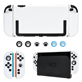 DLseego Protective Cover for Switch 2 Console,Anti Scratch Sturdy Dockable Protector Case with 2 Handle Shell and 6PCS Thumb Grips,White