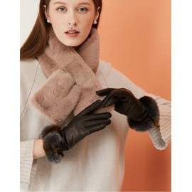 Daks Women's Accessory Black Lamb Leather Rex Fur Trim Smartphone Touch Gloves_DCGV5F276BK