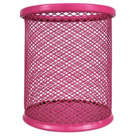 RAYLU PAPER® - Metal Mesh Pen Holder Round Mesh Pen Holder Mesh Desk Organizer for Office with 90mm Diameter (Fuchsia)