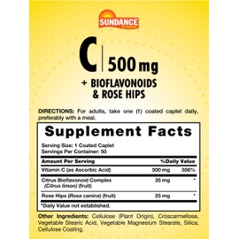 Sundance Vitamin C 500mg with Bioflavonoids and Rose HIPS | Vegetarian, Non-GMO & Gluten Free Supplement