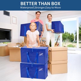 5-Pack Moving Bags with Carrying Handles and Zipper - Heavy Duty Space Saving Bags with Tag Pocket,Extra Large Storage Bags, Waterproof Totes for Clothes College move-in,Blue