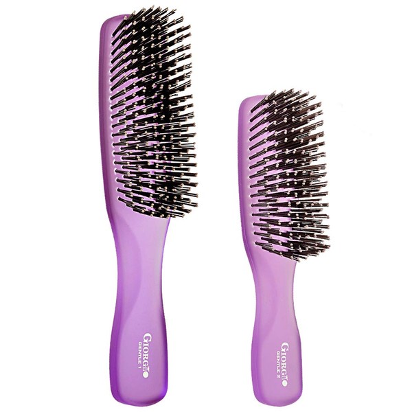 Giorgio GION1-2PP Neon Purple Set of 2 Gentle Touch Detangler Hair Brush for Men and Women. Soft Bristles for Sensitive Scalp. Wet/Dry for all Hair Types. Scalp Massager Brush Stimulate Hair Growth