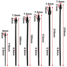 SWZHAI 240 PCS Push Mount Zip Ties, Nylon Car Mount Wire Ties Snap in Cable Zip Ties, Black Push Mount Cable Ties Automotive Zip Ties Fastener Wire Harness Clips for Wire Tying (6-Types)
