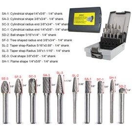 OSIDU Carbide Burr Set 10pcs Die Grinder Bits 1/2 Inch Cutting Burrs 1/4 Inch Shank Double Cut Carbide Rotary Burr Set for Die Grinder Drill,Metal Carving,Polishing,Engraving,Drilling