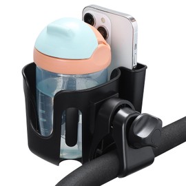 Accmor Stroller Cup Holder with Phone Holder, Bike Cup Holder, Universal Cup Holder for Uppababy Nuna Doona Strollers, 2-in-1 Cup Phone Holder for Stroller, Bike, Wheelchair, Walker, Scooter