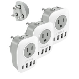 Paquete de 3 adaptadores de enchufe de Estados Unidos a India, adaptador de viaje tipo D de VINTAR con 1 USB C, 3 puertos USB y 2 salidas americanas, adaptador de corriente India 6 en 1 para Estados