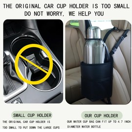 Large Car Cup Holder Expander, Fits Large 24/36/40/46oz Water Bottles, Big Drinks Holder Bag- Universal Auto Vehicle for Cars, SUV & Truck RV's Golf-carts (Black)