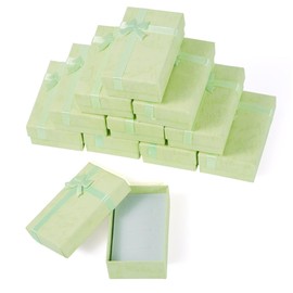 FASHEWELRY 12pcs Jewelry Gift Box Small Cardboard Boxes 3.1x1.9x1.1 Inch Bowknot Cotton Filled Storage Boxes for Ring Necklace Earring Valentine's Day, Mother's Day Green