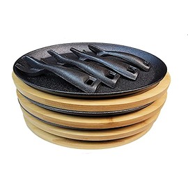 HAWOK Cast Iron Fajita pan with Removable handle Bamboo Tray and Handle Set of 4â¦