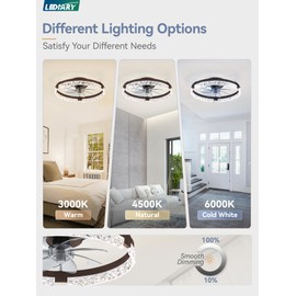 LEDIARY 20 Inch Low Profile Ceiling Fans with Lights and Remote, Fandelier Ceiling Fan Flush Mount, 3000K-6000K Dimmable LED Fan Light, Brown Modern Ceiling Fans with Lights for Bedroom