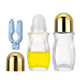 Kesell 2Pcs 50 ml Clear Roll On Bottles Roller Ball Deodorant Container with 1pcs Opener Empty Glass Roller Bottles Refillable Deodorant Container with Essential Oil Rollerball (Gold Cap)