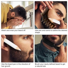 Ejoyous Beard Pencil Filler, Professional Beard Shaper Pen for Men, Beard Pencil Liner Shaping Styling Tool with a Pencil Sharpener, for Styling and Edging (White)