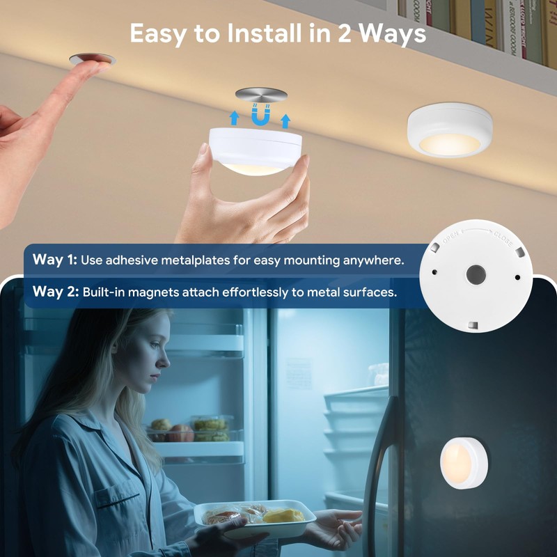 Yiliaw LED Puck Lights with Remote Control, AA Battery Operated,