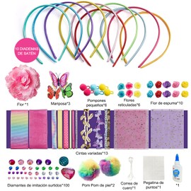 Kit de Fabricación de Diademas para Niñas, Haz Tus Propias Diademas de Moda de 10 Piezas, Set de Accesorios para el Pelo DIY, Juegos de Manualidades Juguetes Regalo Cumpleaños para Niñas de 4 a 10 Años