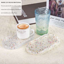 Jewelry Tray Ring Dish: Resin Trinket Dish with Flash Art - Key Tray - Jewelry Plate Holder for Cute Vanity Decor (2, Transparency Blue)