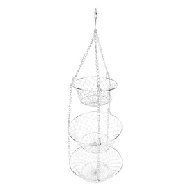 Fruit Basket Three Layers Flower Basket Wire Basket Folding Silver Hanging Basket Iron Wire Fruit Storage Basket Imitation Gold Foldable Organizer Wire Hanger Basket