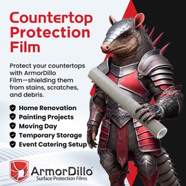 ArmorDillo Countertop Protection Film w Free Knife. Clear Self Adhesive Surface Protection for Laminate, Granite Marble Quartz Stone Coat Countertops, Floors & Hard Surfaces (24" X 200')