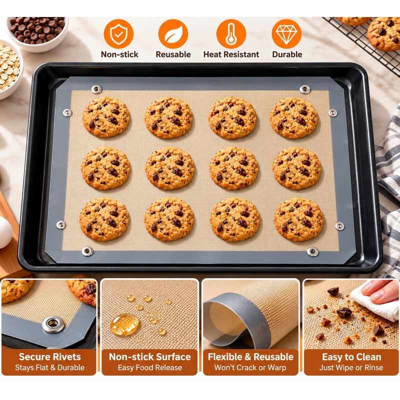 Reusable Silicone Baking Mat for Oven Cooking – Nonstick Foldable