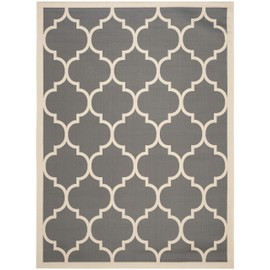 Safavieh Courtyard Collection CY6914 Trellis Indoor/ Outdoor Area Rug, 9' x 12', Anthracite / Beige
