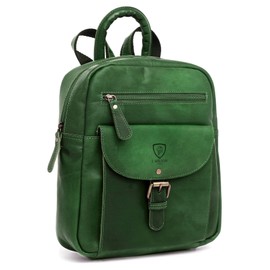 J. Wilson London Ladies Backpack Leather Backpack For Women Girls Schoolbag Casual Daypack School Bag Satchel (Vintage Green)