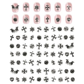 lulir 3D Nail Charms, 120PCS Silver Gothic Cross Nail Art Decorations
