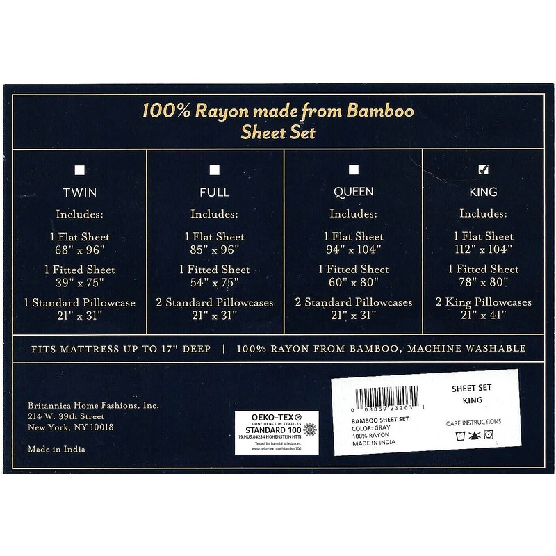 Pendleton Gray King 100% Bamboo Twill Sheet Set Pendleton Rayon