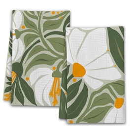 CWIOQPYI Abstract Boho Floral Kitchen Towels, Sage Green House Hand Towel Set of 2, Vintage Gifts for Home Bathroom Holiday Decor - A01