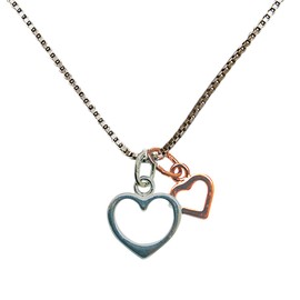 Daughter Sterling Silver Rose Gold Heart Necklace - Double Two Heart Pendant - Silver Box Chain - Versatile Design - Unique & Thoughtful Gift - Daughter Birthday Present - From Mum And Dad