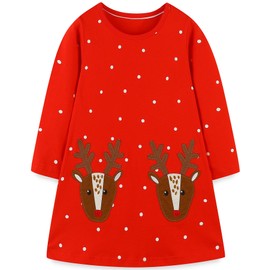 Bumeex Kids Little Toddler Girls Christmas Dresses Long Sleeve Fall Winter Spring Casual Cute Clothing Outfits Clothes Red Deer 4t