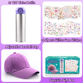 Gifts for Girls 4 5 6 7 8 9 10 Year Old DIY Water Bottle and Baseball Cap, Decorate Your Own Water Bottle with Gem & Unicorn Stickers, Christmas Birthday Present for Girls Age 4-12, Cap & Bottle Craft