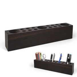 Black Walnut Wooden Pencil Box Wood Pen Holder for Desk Walnut Wooden Office Desk Organizers with 15 Holes for Countertop Pencil Makeup Brush Holder for Table Store Marker Office Supplies