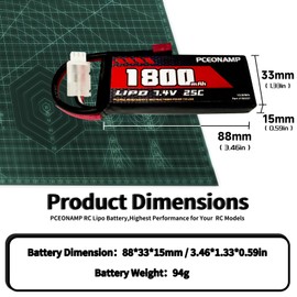 PCEONAMP 2S Lipo Battery 1800mAh 25C with T Plug Rechargeable High Capacity RC 7.4V Battery Fit for WLtoys 4WD High Speed RC Cars and Most 1/10, 1/12, 1/16 Scale RC Cars Trucks（2packs）